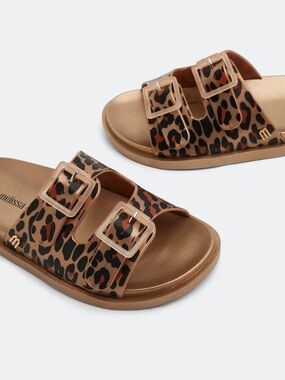 Mini Melissa Leopard Print Slide Sandals – Girls Size 2